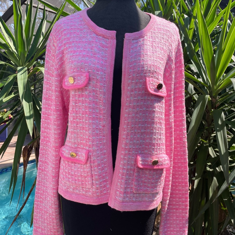 Lilly Pulitzer Kienna Cardigan Aura Pink Meralic Marl - size Large